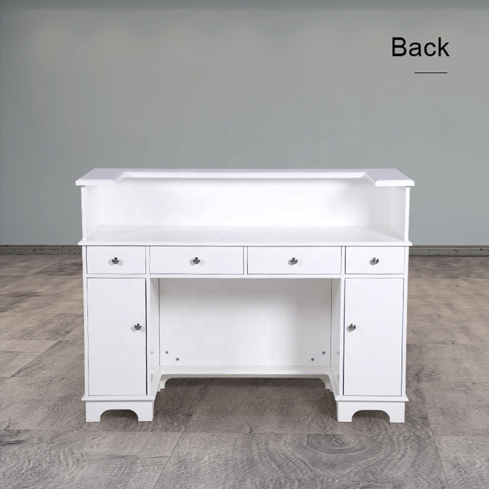 Moderne Luxus-Schönheitssalon-Möbel aus Holz, hochglänzend, weißer Front-Empfangstisch