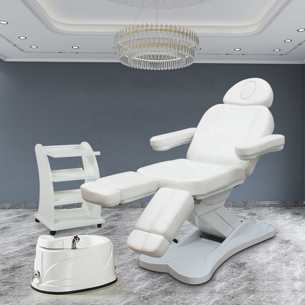Elektrisch verstellbarer weißer Massagetisch Lift Gesichtsbett Podologie Tattoo Pediküre Stuhl