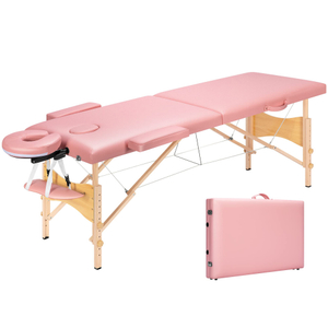 Rosafarbener faltbarer Massagetisch aus Holz, tragbares Schönheitsbett
